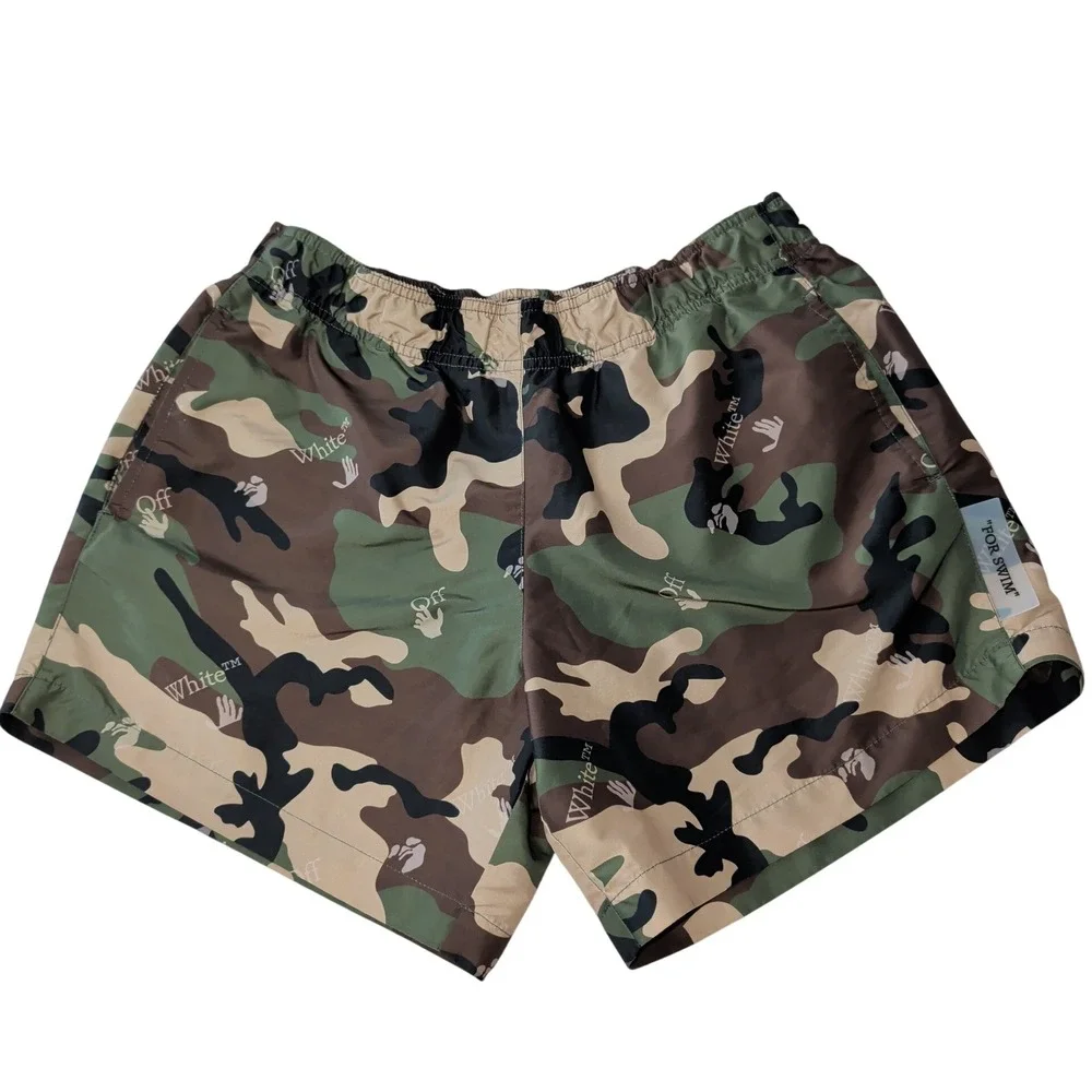 Off-White SS21 Allover Camo Swim Shorts Men's M Camouflage Logo $300 Designer